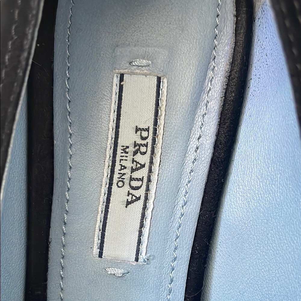 Prada Black Suede Heeled Loafers with Blue Label - Picture 4 of 8